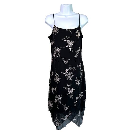 Vintage Byer Too! Black White Rose Print Slip Dress Size M Y2K Whimsigoth Fairy - Picture 1 of 6
